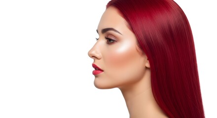 Naklejka premium Beautiful Woman with Red Hair and Makeup on White Background