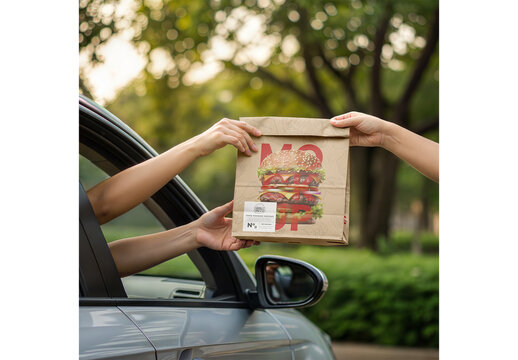 Food Package in Drive Thru Mockup