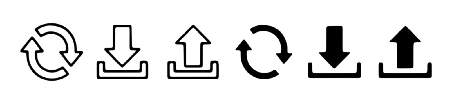 Upload download and refresh icons in outline and flat style, file transfer and refresh symbols, vector illustration eps file
