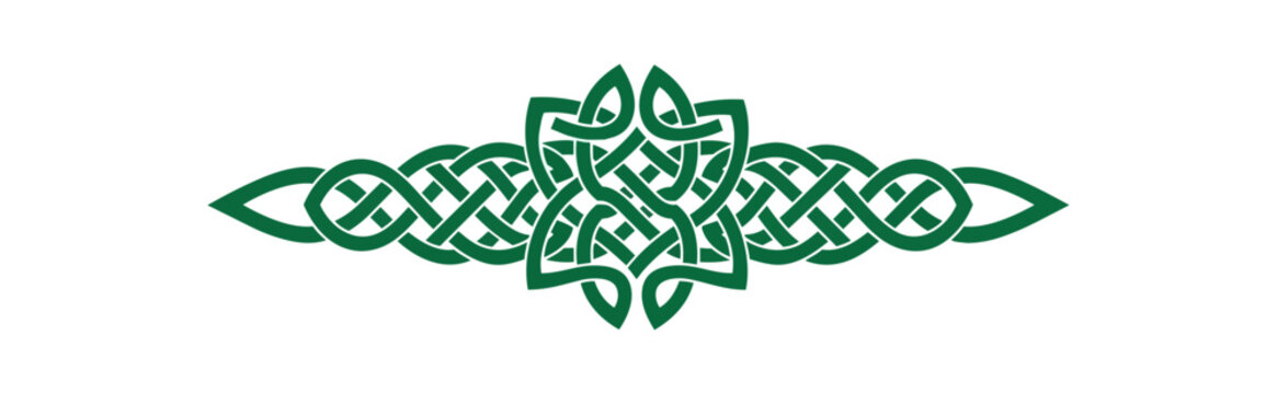 Celtic knotwork design element emerald green on black background