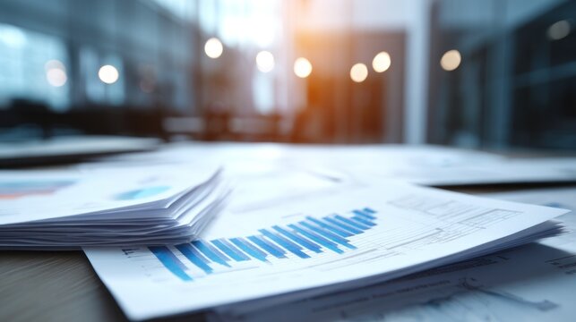 Business charts and graphs on table