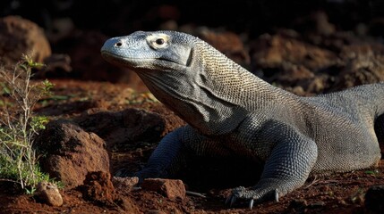 Fototapeta premium Majestic Komodo Dragon basks in its natural rocky habitat
