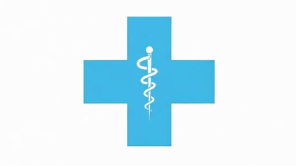 Obraz premium Blue cross emblem with white caduceus overlay on white background