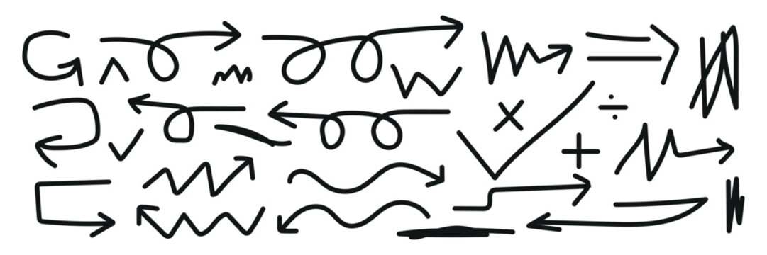 A collection of various arrows and mathematical symbols in a chaotic arrangement