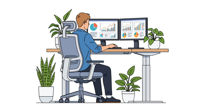Man Working at Modern Standing Desk