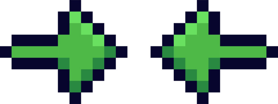 Two green pixel art arrows pointing outwards