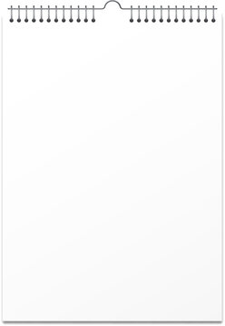 White blank calendar page with spiral binding
