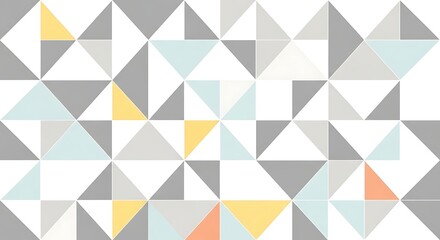 Fototapeta premium A colorful geometric pattern of triangles in shades of gray, yellow, blue, and orange on a white.
