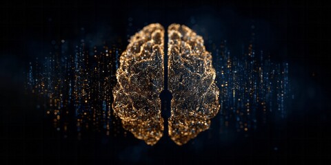 Fototapeta premium Digital representation of human cerebrum glows with intricate interconnected data points