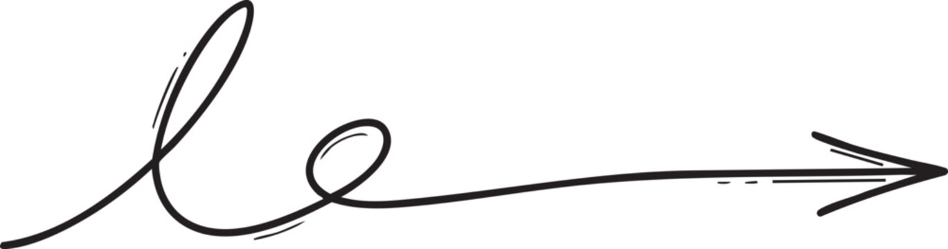 Hand Drawn Curved Arrow Line Doodle with Loop Minimal Vector Illustration PNG