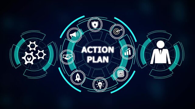 Action plan business strategy icons infographic concept video