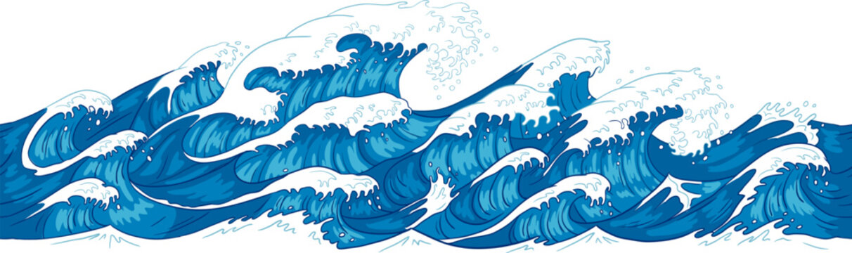 Ocean waves crashing with white foam vector illustration