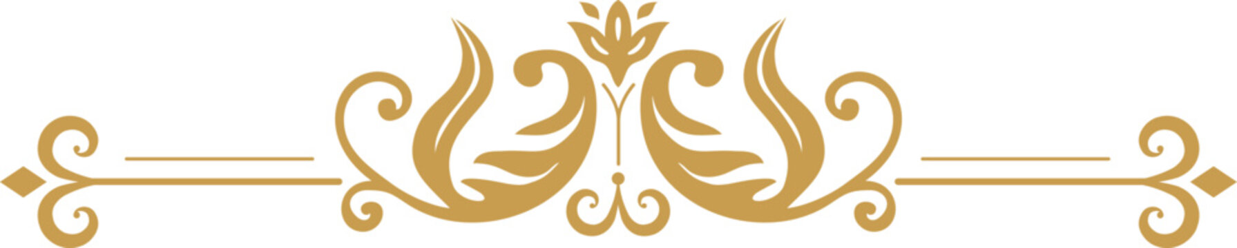 Golden ornate decorative floral divider scroll design