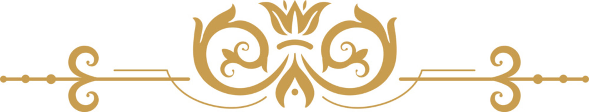 Golden vintage ornate decorative element with scrolls