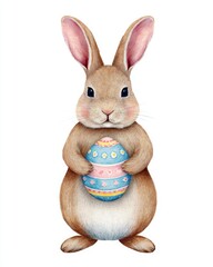 Fototapeta premium Easter bunny holding colorful eggs spring celebration digital illustration whimsical front view festive concept