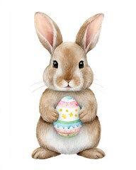 Obraz premium Cute bunny holding colorful easter egg spring season illustration whimsical close-up view easter concept