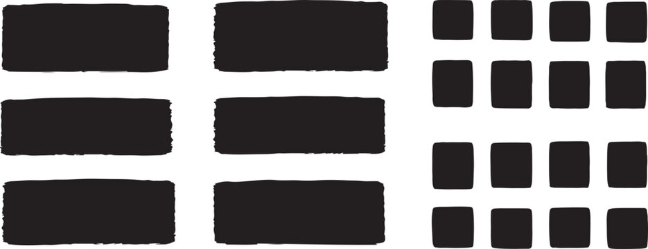 Hand drawn black squares and rectangles on white background