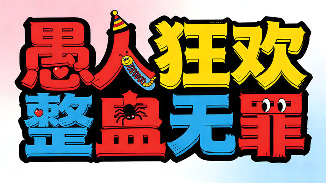 Chinese characters with cartoon insects on gradient background