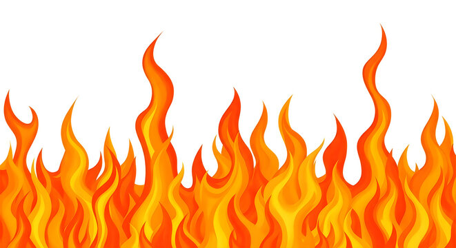 Isolated cartoon fire flames vector illustration with bright orange and red wavy shapes on white background