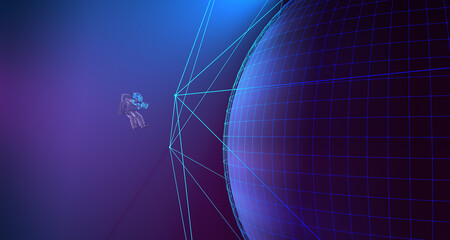 Astronauts and technology icons in a space station. © yongheng19962008