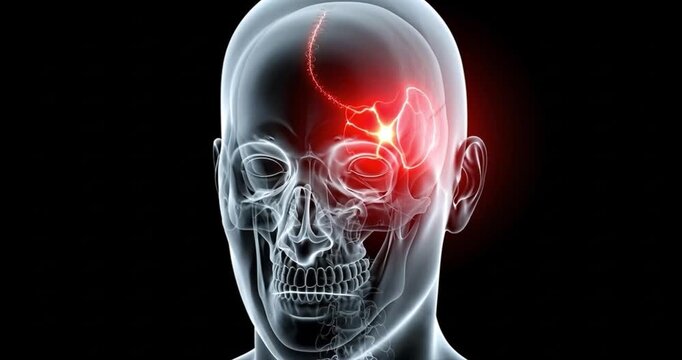Medical illustration of human skull with highlighted area