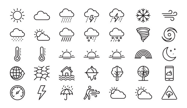 Weather icons: sun, clouds, rain, snow, storm, thermometer