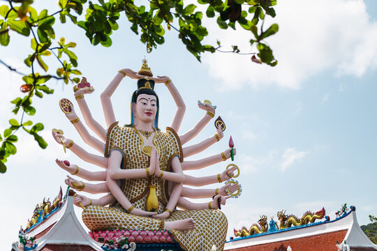 Multi armed Guanyin statue at Plai Laem temple on Koh Samui Thailand