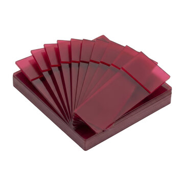 Stack of red glass microscope slides