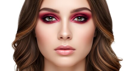 Fototapeta premium Beautiful Woman with Red Eye Makeup and Brown Hair
