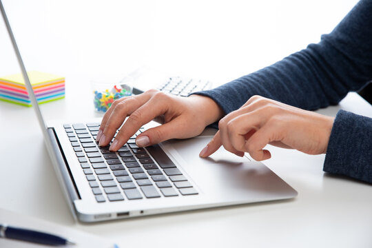 Woman using laptop, online shopping concept
