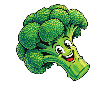 Broccoli vegetable character with a big smile vector illustration
