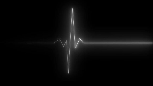 Neon Digital Heartbeat Animation. Neon heartbeat on black isolated background. 4k seamless loop animation. Background heartbeat line neon light heart rate display screen medical research.