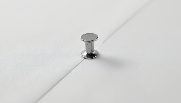 Silver metal staple in thick white paper macro. Corporate document concept.