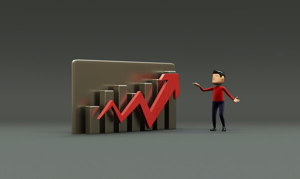 Financial and economic success indicated by a red upward-pointing arrow on a stock market chart