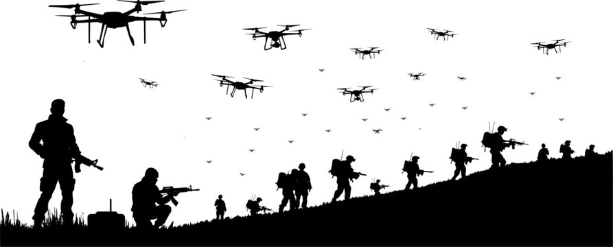 Vektor Silhouetten - Soldaten und Drohnen im Einsatz