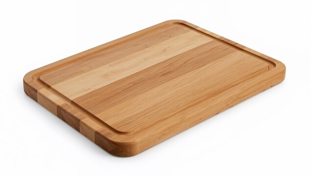 Wooden cutting board with rounded edges and builtin juice groove for kitchen food preparation and serving