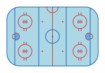 Naklejka premium Minimalist ice hockey rink top view vector with clean lines and accurate layout. Perfect for sports design, infographic, UI, and editable graphic resources.