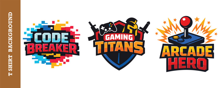 Colorful creative gaming and programming t shirt design collection with vibrant retro themes and pixelated elements