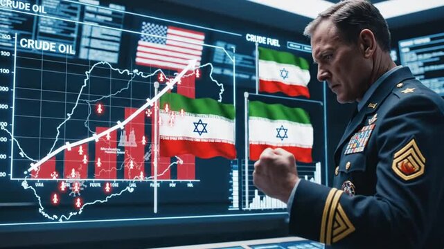Military officer analyzing strategic maps USA Israel Iran.
