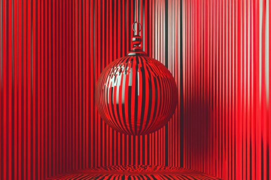 Minimalistic red and black stereogram with striped patterns for modern art design