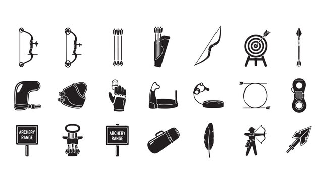 Comprehensive collection of archery equipment and symbols
