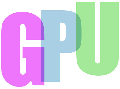 Graphic Processing Unit Letters Overlapping with Color Overlays Visualizing Computing Power Isolated on transparent background