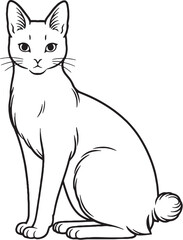 Obraz premium Japanese Bobtail Cat Sitting Line Art Illustration Isolated Black And White Vector Feline Portrait Pose
