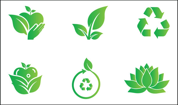 Six icons representing various aspects of sustainability and environmental care