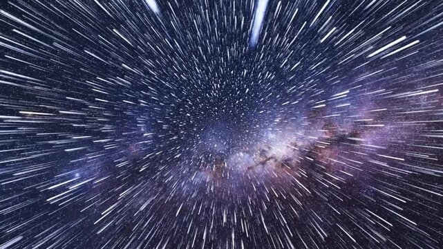 Enchanting silver starlight streaks across a deep indigo night sky filled with cosmic wonders