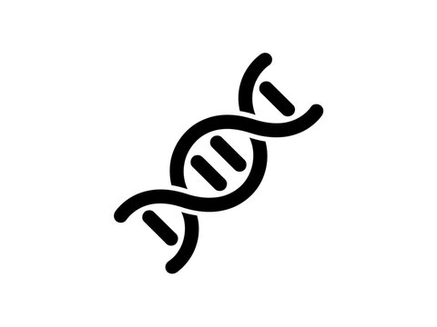 A minimalist DNA double helix icon in black silhouette on a white background