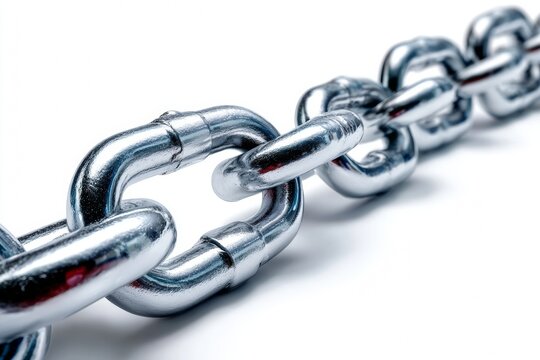Broken Chain Links on a White Background With a Focus on Metal Texture for Freedom and Liberation Themes