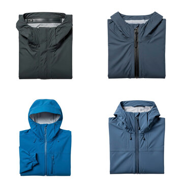 Four folded jackets on white background