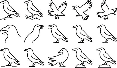 Fototapeta premium Raven Silhouette Icon Collection Set