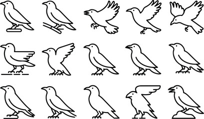 Fototapeta premium Raven Silhouette Icon Collection Set